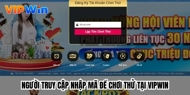 Người truy cập nhập mã để chơi thử tại Vipwin