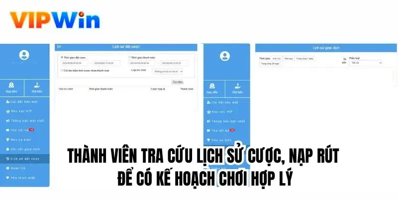 Thành viên tra cứu lịch sử cược, nạp rút để có kế hoạch chơi hợp lý